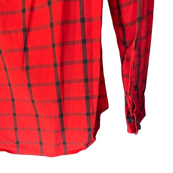 Alfani | Mens Slim Fit Casual Button Up Checks Shirt | Red and Black | L - Picture 3 of 9